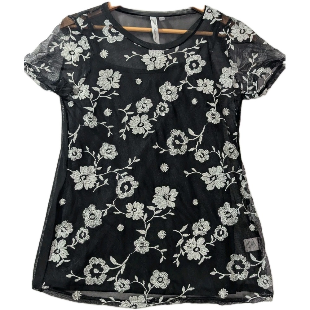 Y2K NY Collection Fairycore Gothic Black Floral Sheer Mesh Top Small